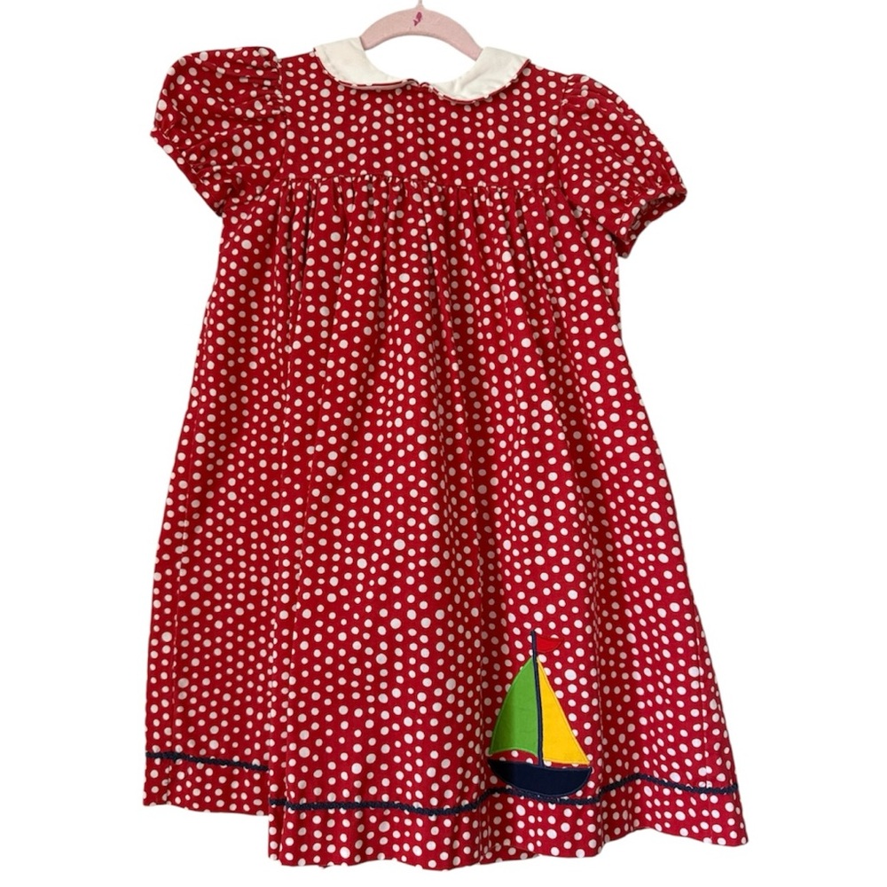 Betty Terrell by Johnston polka dot dress sailboat appliqué 4T 2014